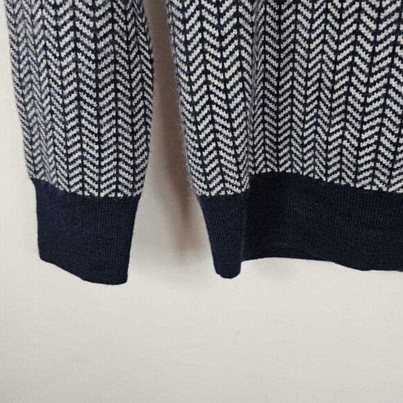 Grandpacore Dad M Normcore Knit Chevron Navy Gray Wool Blend Sweater Work Office - Picture 8 of 16
